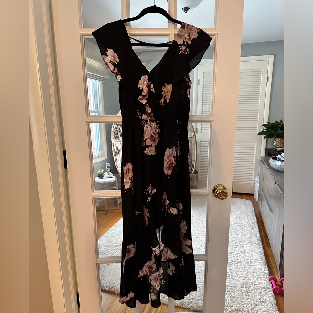 Soprano Black Dress with Pink Floral Accents